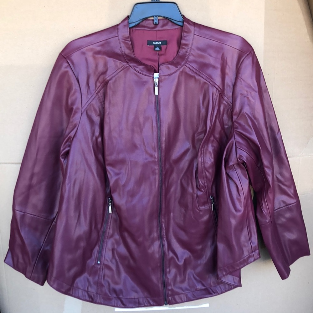 Alfani Plus Burgundy Faux Leather Moto Jacket